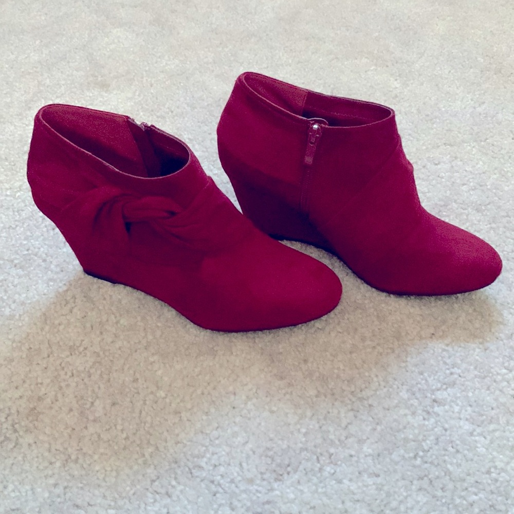 Red Wedge Booties